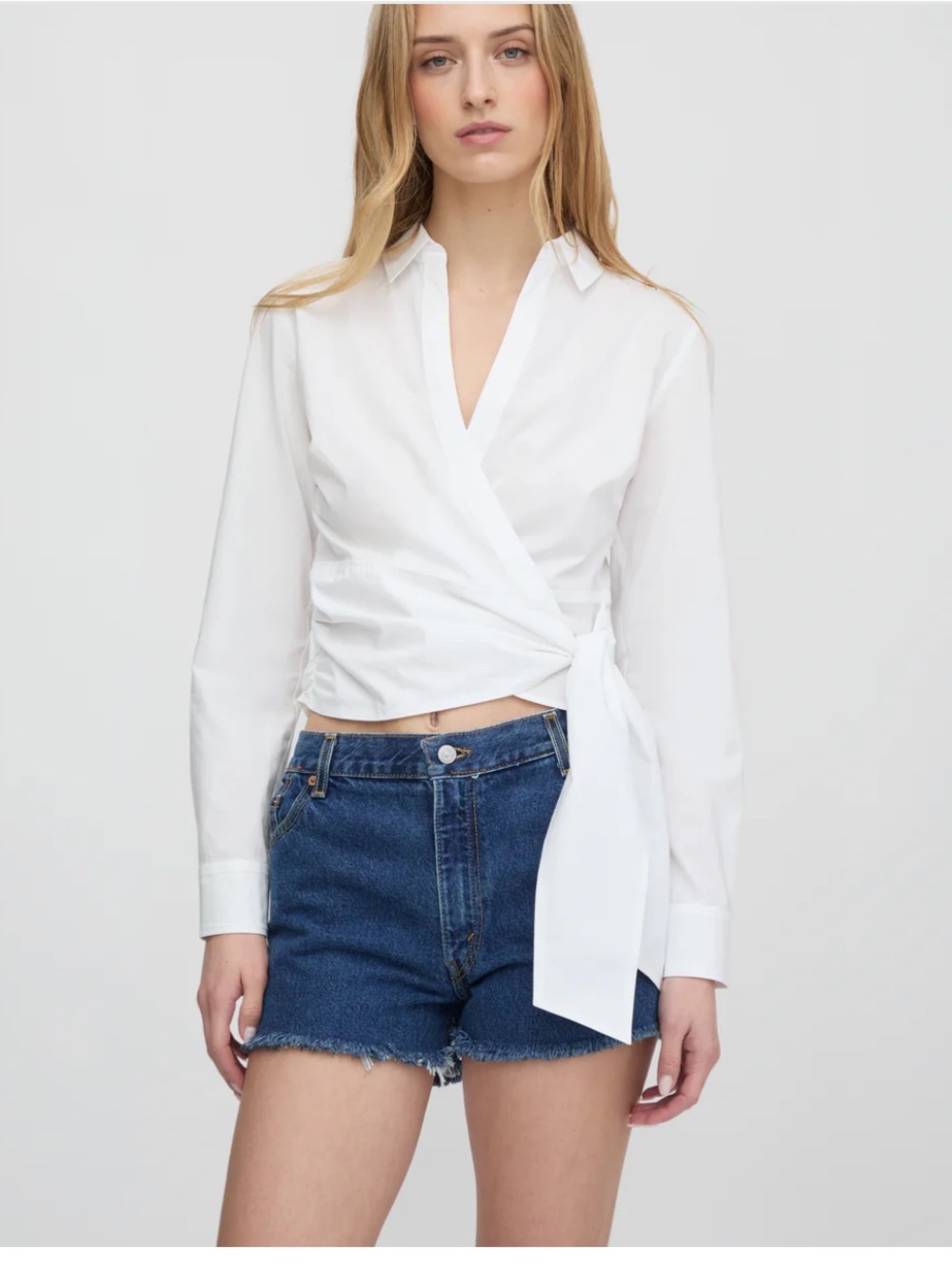 Hill House amatis White Wrap Tie Cotton Button-Down Shirt xs